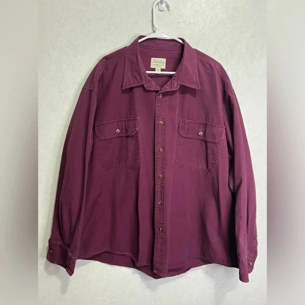 CABELA’S Men’s Button Up Shirt Long Sleeve Red Maroon Casual 100% Cotton 2XL